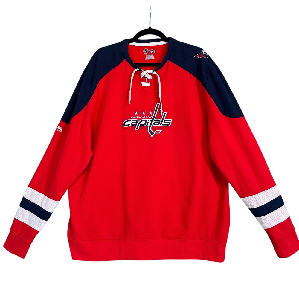 Washington Capitals NHL Sweatshirt Lace Up Fleece Red‎ 2XL Hockey Majestic